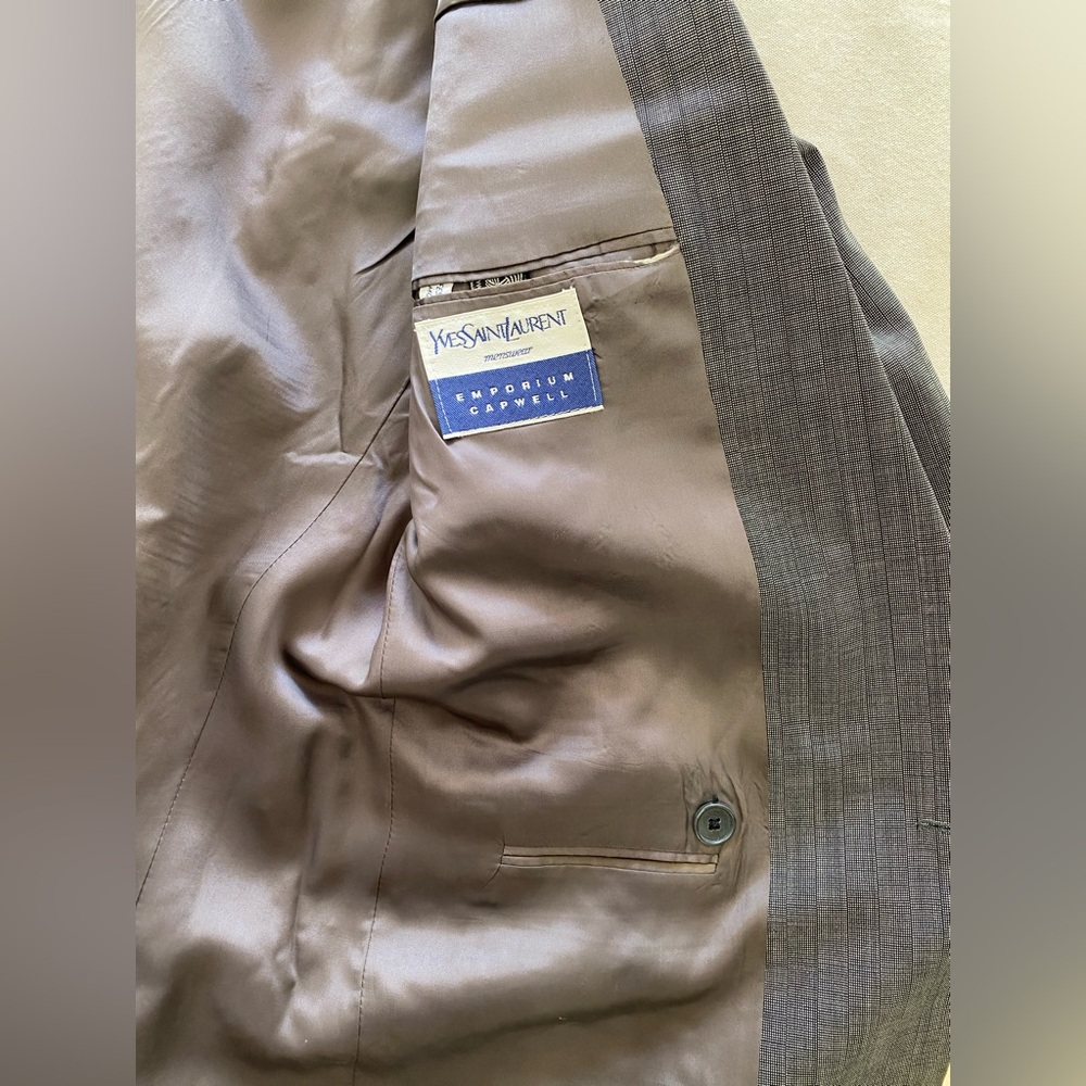 Vintage Yves Saint Laurent Gray Double-Breasted Men's Blazer w Matching Pants - Picture 5 of 16